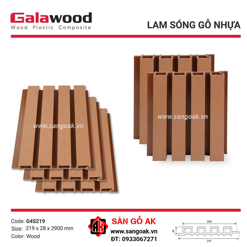 Lam sóng gỗ nhựa ngoài trời Galawood G4S219 Wood